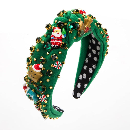 Yibstuy Christmas Headband for Women Rhinestone Crystal Jeweled Knotted headband Womens Fashion Wide Twist Hairbands Hair Accessories Xmas Gifts (Green)